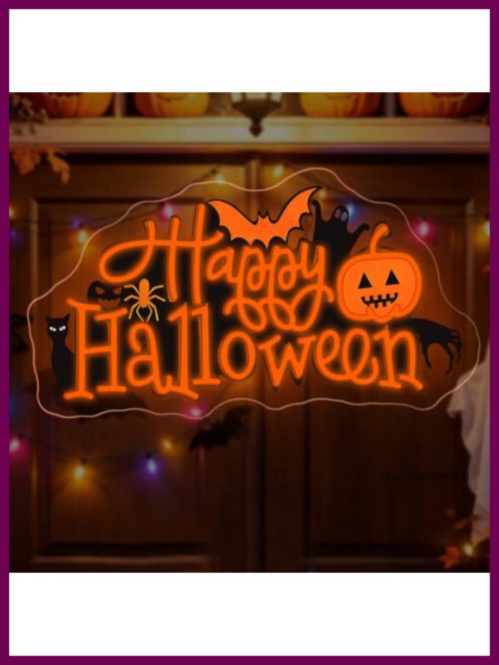 LED Neon Halloween Sign Bat Pumpkin Cat Ghost Wall Decor USB Dimmable